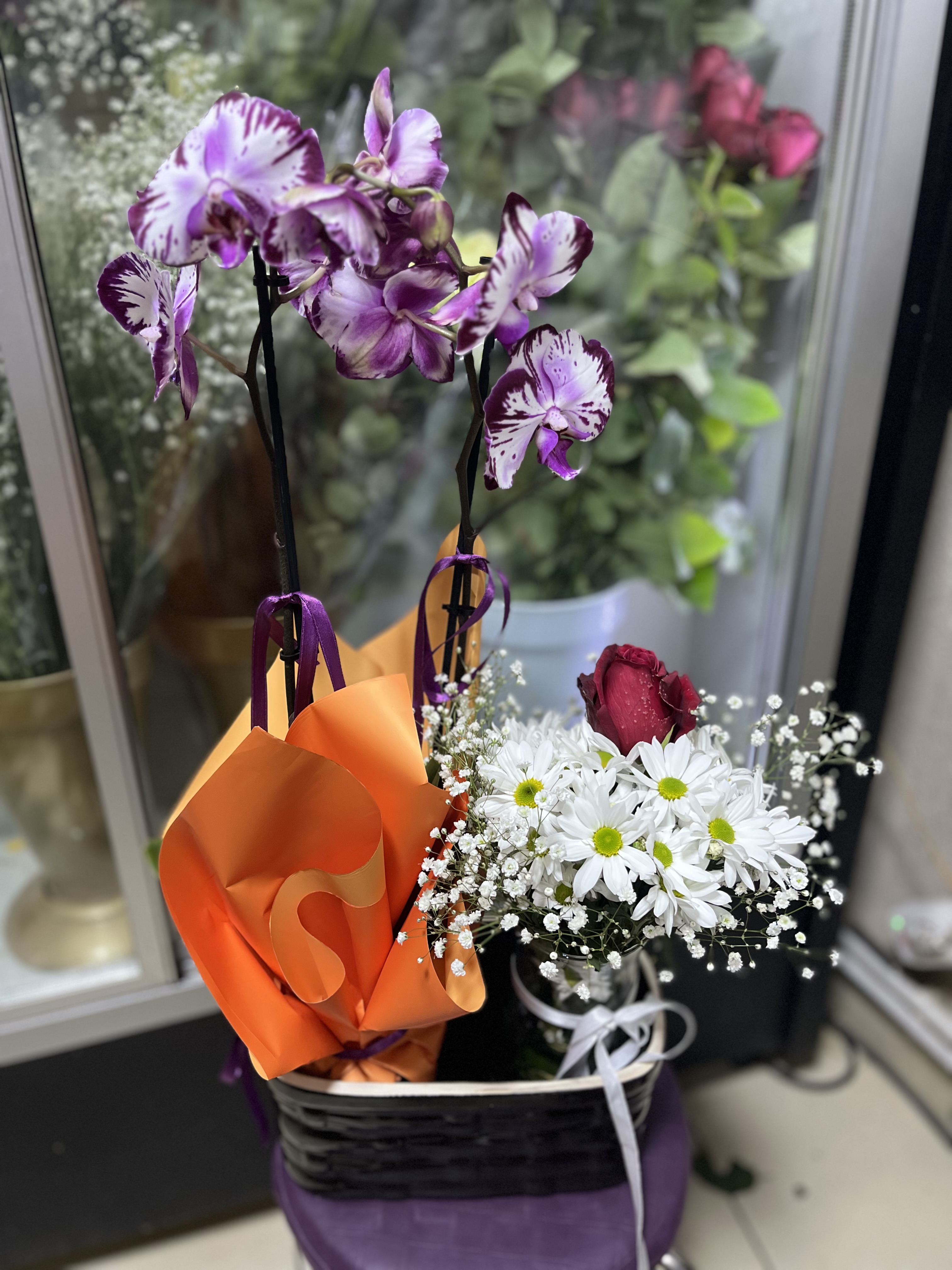 Orkide papatya aranjmanı 